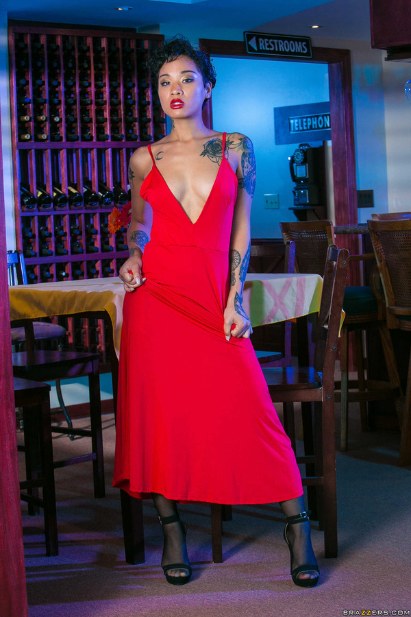 Ined Ebony In Elegant Red Dress 02